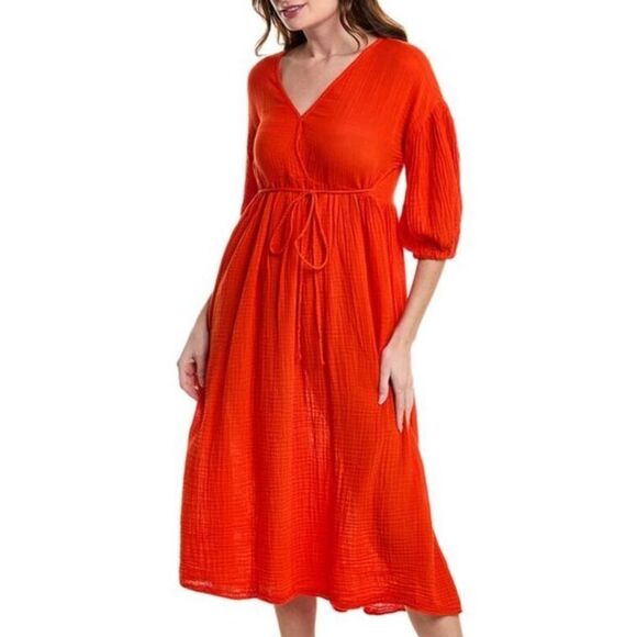 NEW Michael Stars 100% Cotton Gauze Muslin Isabella Midi Dress Salsa Red XS - Picture 1 of 8